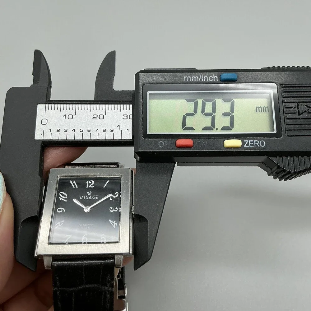 Visage Womens Watch 29mm Black Square Dial Brown Leather Band New Battery